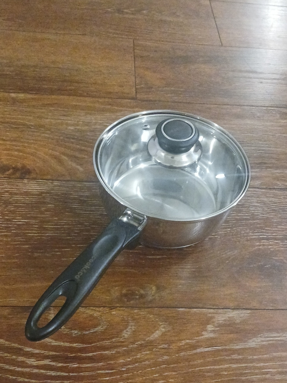 Stainless Steel Saucepan with Glass Lid and Black Handle - Silver Finish